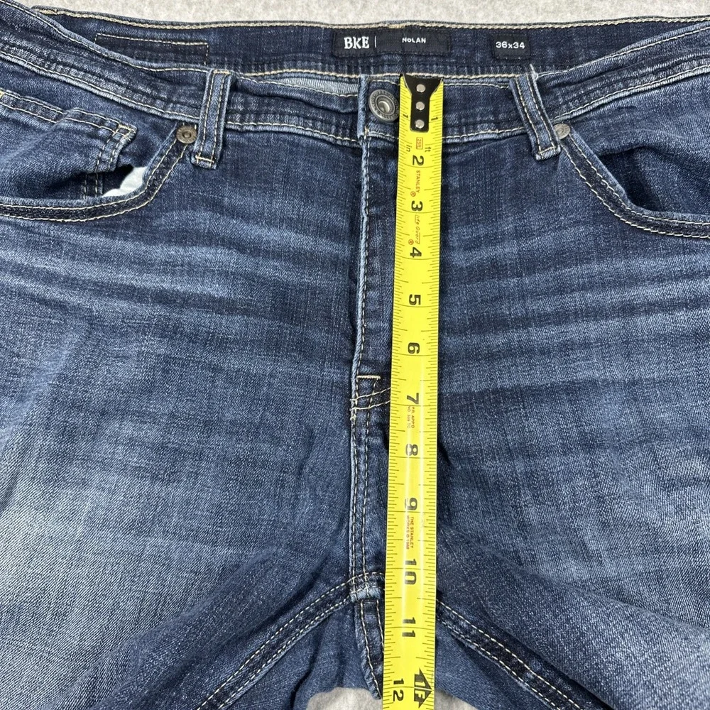 BKE Nolan Straight Leg Men's 36x34 Jeans Stretch Dark Wash Whiskered Fade